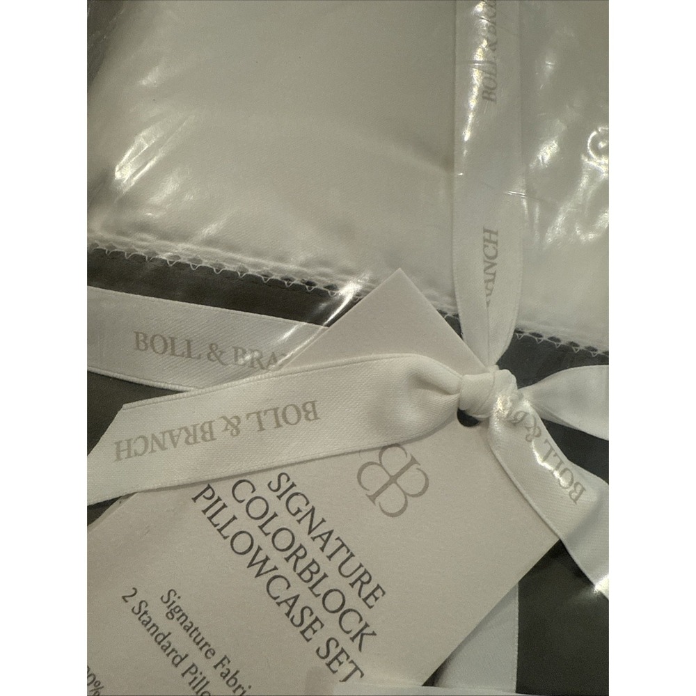 Boll & Branch Signature Colorblock Pillowcase Set White/Juniper Green Standard - Picture 5 of 5
